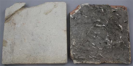 4 Damascan tiles and 2 turquoise glazed pottery tiles, average 20cm x 20cm